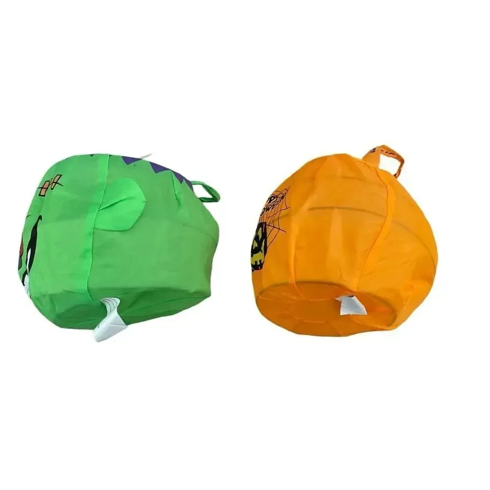 Lot Of 2 Collapsable Pumpkin Trick Or Treat Buckets Halloween Spooky Holiday